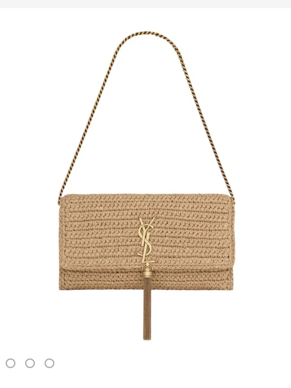 Saint Laurent Tan Raffia Crossbody with Gold YSL Tassel